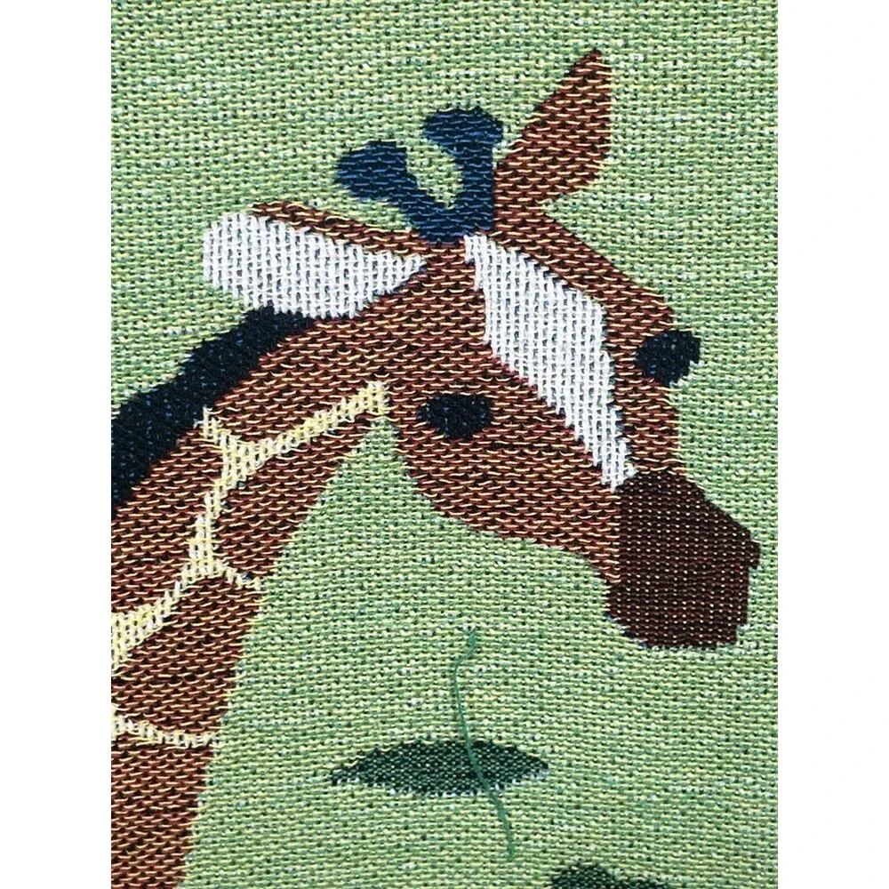 Woven Nursery Baby Blanket Throw Wall Tapestry Zoo Jungle Animals Safari Green